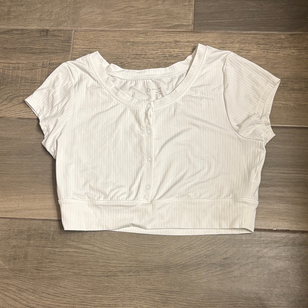 Aerie White Button-Front Crop Top